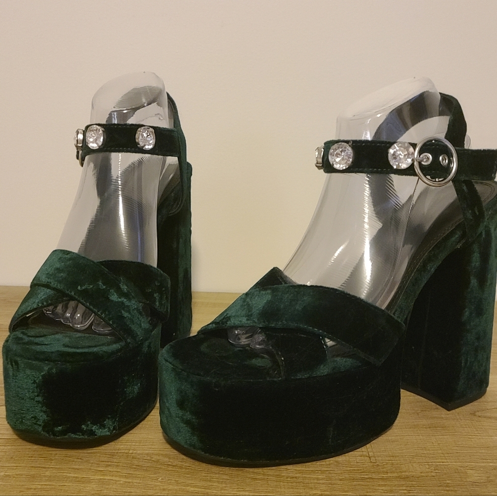 Velvet Green Platform Heels